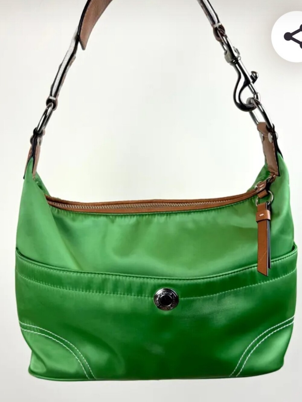 Coach Bright Green Nylon Hobo with Tan Leather Trim